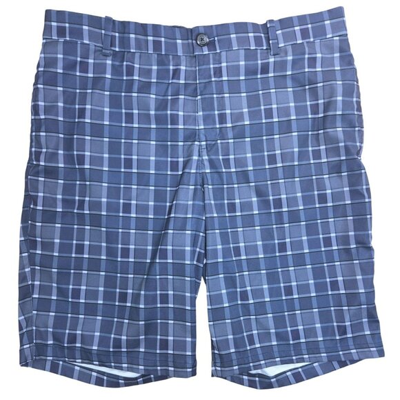 Nike Dri-Fit Mens Standard Fit Plaid Golf Shorts 34 Gray/Blue - Picture 1 of 7